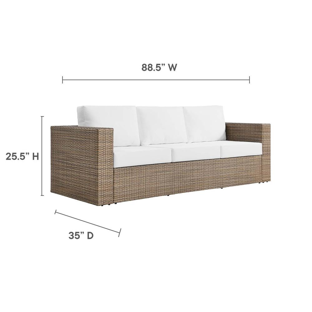 Modway Convene Outdoor Synthetic Rattan Sofa in Cappuccino and White
