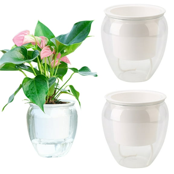 Bobasndm Self Watering Planter , 2Pack Violet Pots, Clear Plastic Automatic-Watering Planter Flower Pot Plant Pot for All House Plants, Succulents, Herb, African Violets