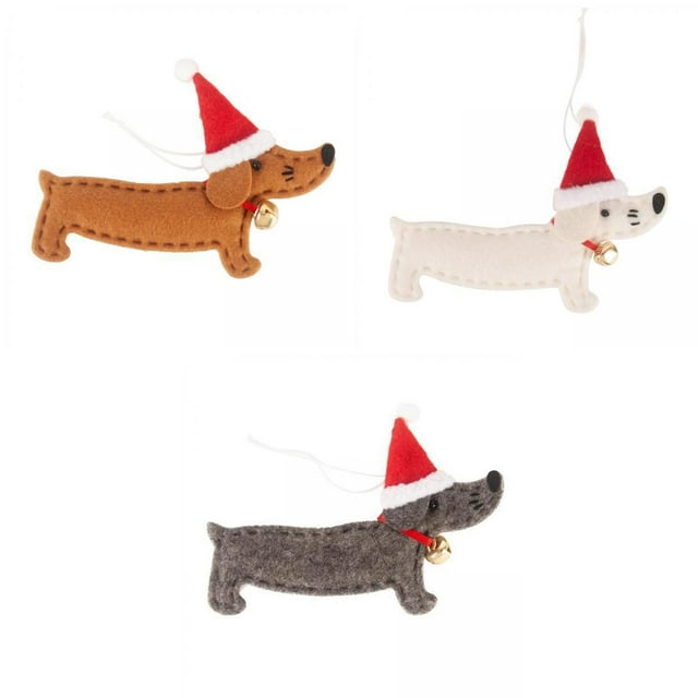3x Colgantes De Navidad Adorno Perro Salchicha Marrón Y Blanco Y Gris BLESIY Colgante