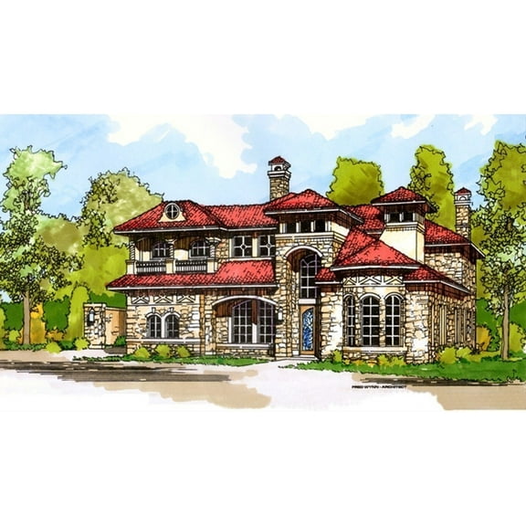 015-1256: Luxury Mediterranean 4 Bed, 6 Bath Luxury Home Plan, 6651 Sq Ft: Full Blueprints with License to Build by Home Plan Marketplace - Lesuto