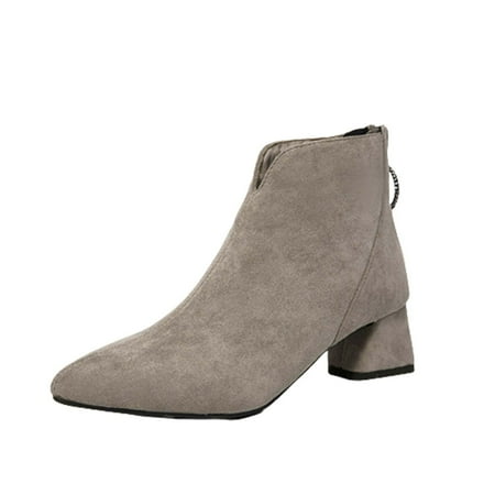 

Boots For Women Booties For Women Women s Fashion Solid Color Boots Chunky Heel Middle-Heels Pointed Toe Short Boots Gray