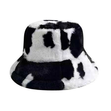 

Dadaria Womens Winter Hats Women Fisherman Hat Autumn And Winter Lamb Ear Protection Pot Hat Japanese Cute Cow Pattern Face Small Bucket Hat Black One Size Women