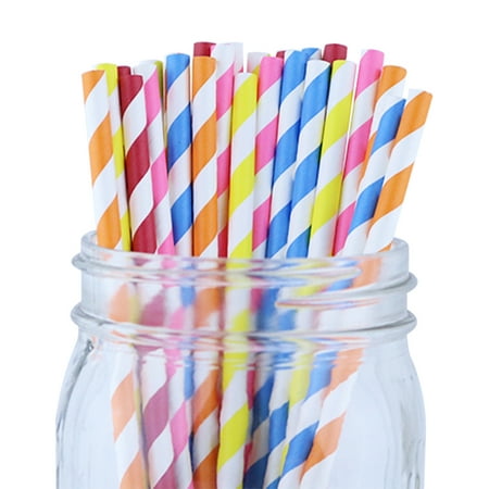 Just Artifacts 100pcs Decorative Striped Paper Straws (Striped, Assorted Colors)