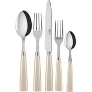 SABRE PARIS - 5-Piece Flatware Set - Icne Collection - Knives, Forks, Soup Spoons, Teaspoons & Dessert Forks - Stainless Steel & Acrylic - Dishwasher Safe - Ivory