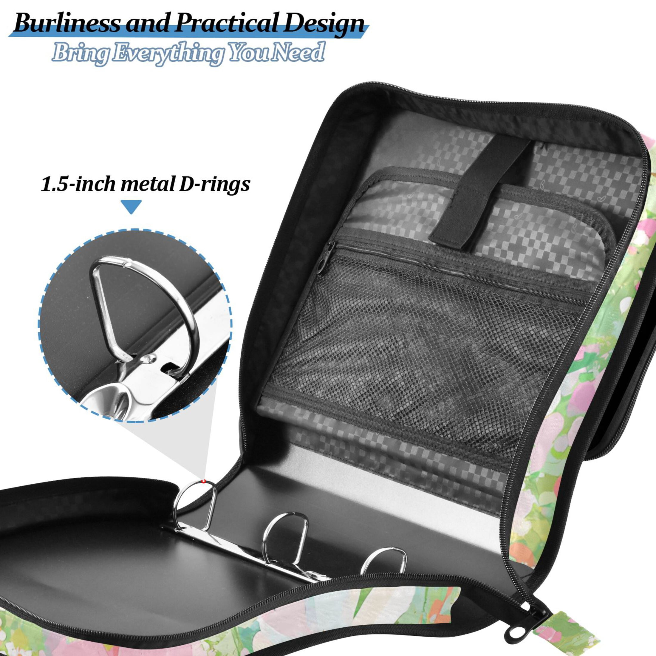 3 Ring Zipper Binder with Shoulder Strap Waterproof Trapper Keeper 2 Inch D-Ring 500 Sheets Capacity Blooming Cosmos Flower Field