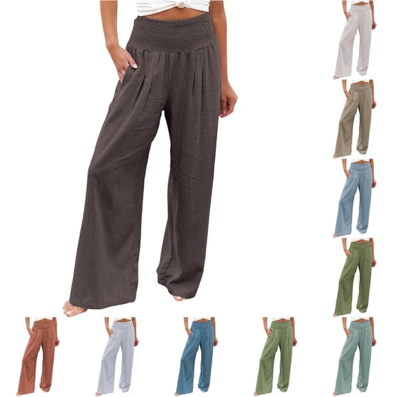 Gunia Wide Leg Pants For Women High Waisted Palazzo Solid Color Stretch Casual Trousers With Pockets Summer Flowy Pants