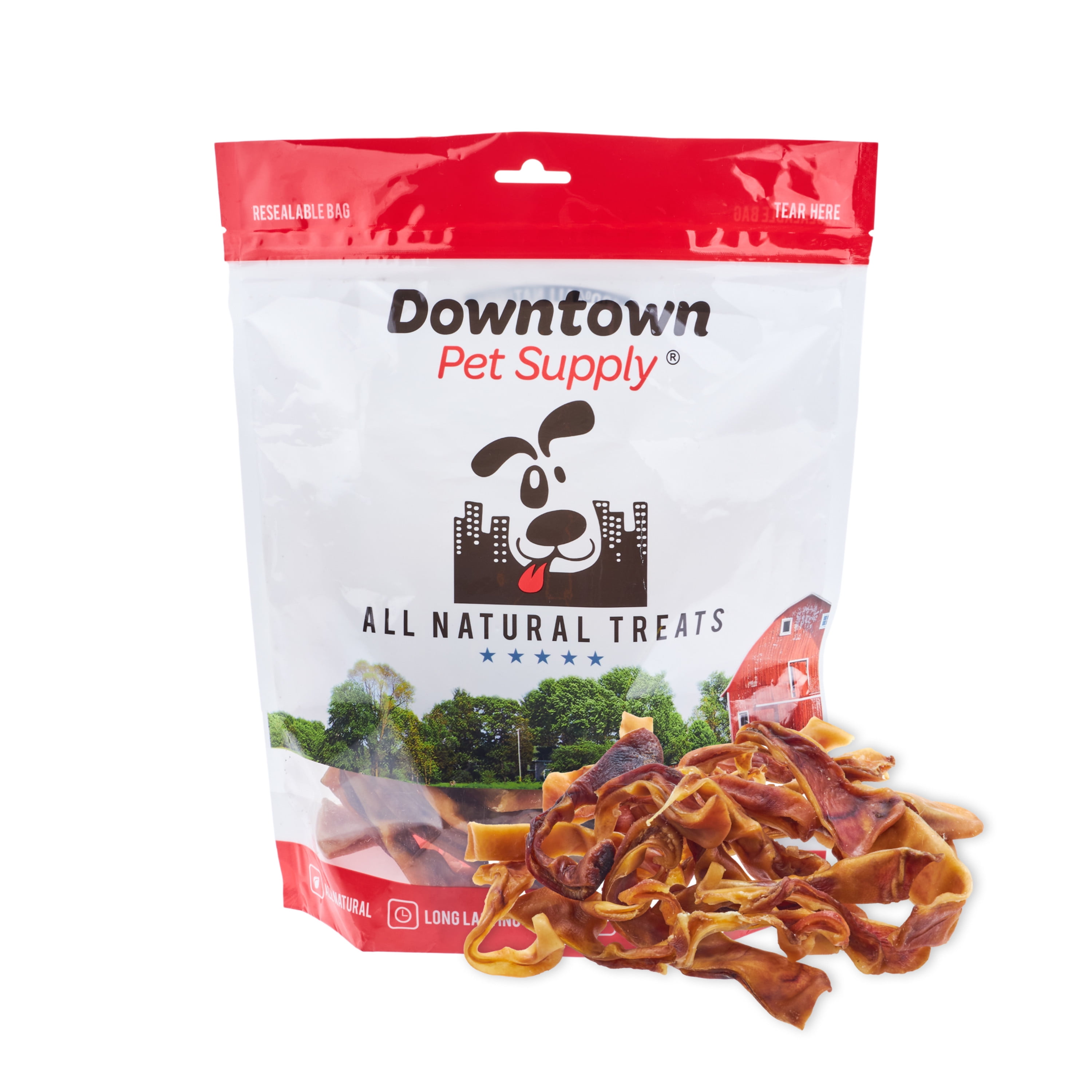 Downtown Pet Supply Pig Ears for Dogs, Long Lasting Pig Ear Strips 1Lb