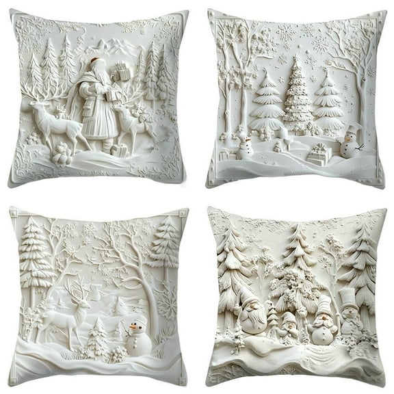 Christmas Throw Pillow Covers Set of 4, Snowman Santa Reindeer Vintage Christmas Pillow Cover Pillowcase Xmas Holiday Decorative Pillows Case for Home Sofa Couch Living Room Decor 45x45cm