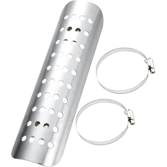 Universal Motorcycle Exhaust Heat Shield Chrome Plated Iron Exhaust Heat Insulation Shield Muffler Guard for Harley with 20-70mm Clamps Silver Tone Auto Replacement Parts