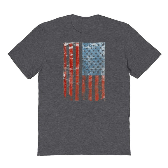 Americana Vertical Worn Flag Graphic Dark Heather Men's Cotton T-Shirt