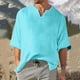 thumbnail image 2 of Men's Solid Color Pleated Quarter Sleeve Top Men's Retro V-Neck Top4XL, 2 of 5
