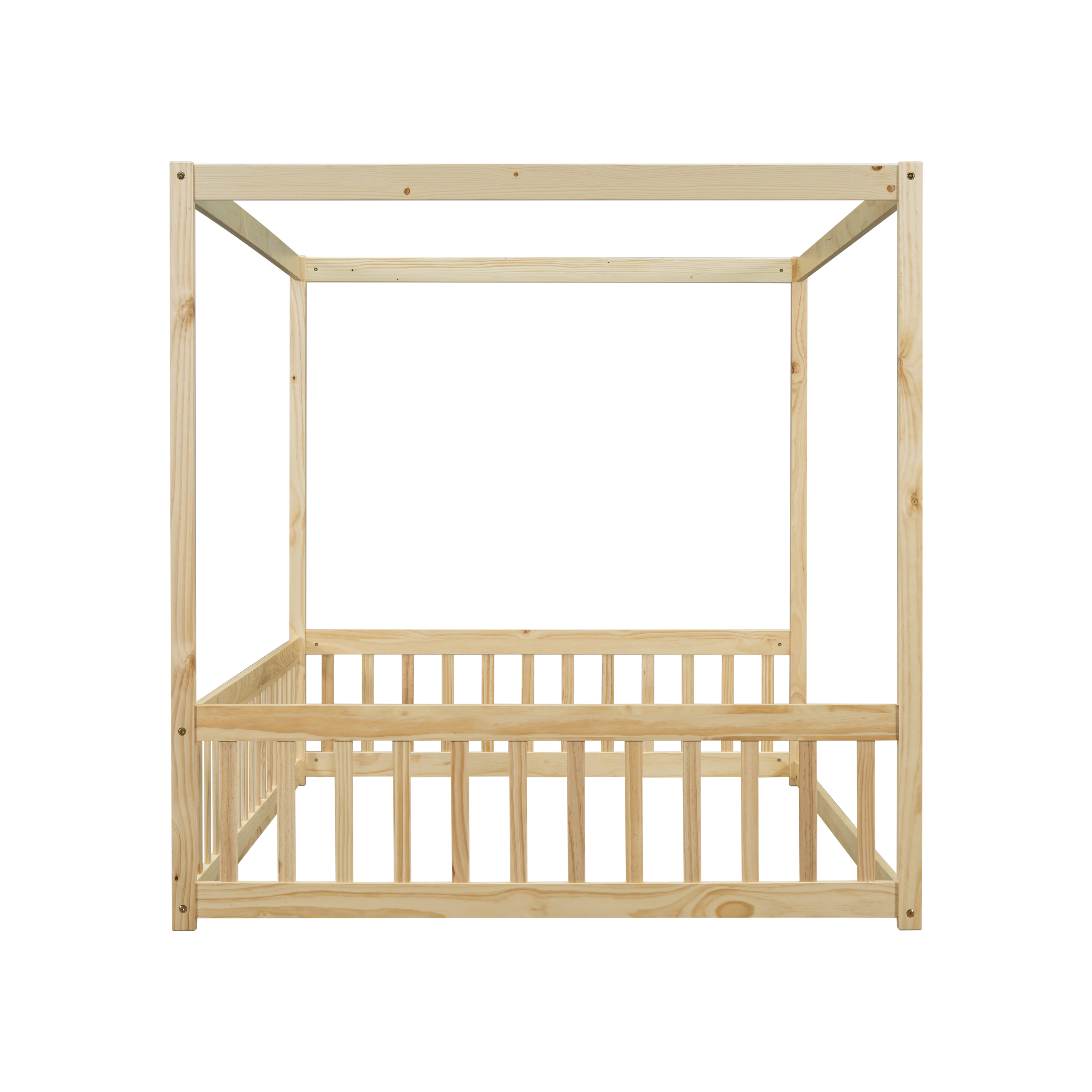 Miniyam Full Size Canopy FloorBed with Guardrails for Kids and Teens, Natural