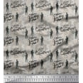 thumbnail image 1 of Soimoi Gray Japan Crepe Satin Fabric Men & Direction Compass Holiday Decor Fabric Printed Yard 42 Inch Wide, 1 of 3