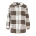 thumbnail image 3 of DDAPJ pyju Women Plaid Fleece Jacket Full Zip Sherpa Jacket Open Front Cardigan Winter Coat Hooded Outerwear Khaki S, 3 of 6