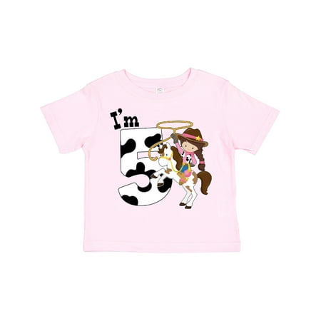 

Inktastic I m Five-cowgirl Riding Horse Birthday Gift Toddler Toddler Girl T-Shirt