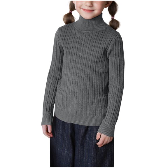 Lopecy-Sta Children's Sweater Knit Pullover Turtleneck Thick Sweater Solid Color Casual Long Sleeve Loose Warm Base
