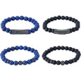 thumbnail image 1 of Pulsera de 4 cuentas de piedra, ónix negro mate, lapislázuli natural, elástica, ojo de tigre, 1 of 7