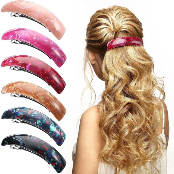 6 Pcs Curved Snap Hair Clips, Acrylic French Vintage Barrettes for Women and Girls