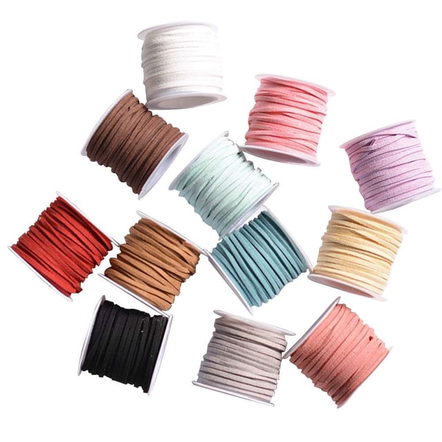 Miangastore 4pcs 5Meters DIY Artificial Strap String Leather Lace Beading Thread Suede Lace Double Sided with Roll Spool(Assorted Color)