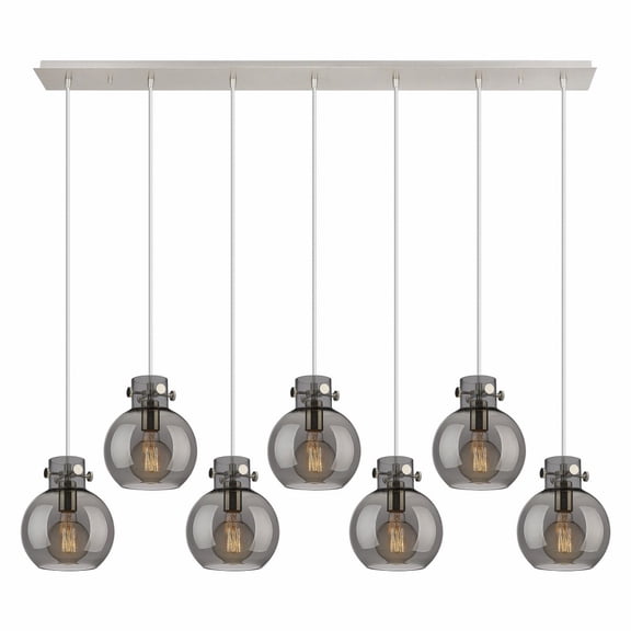 Innovations Lighting Newton Sphere - 7 Light 8" Cord Hung Linear Pendant Polished Nickel/Light Smoke