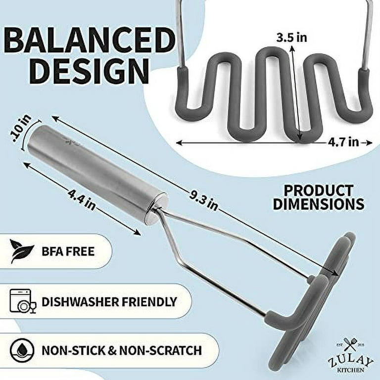 Zulay Kitchen Non-Scratch Potato Masher Kitchen Tool - Durable Stainless  Steel Wrapped In Premium Silicone Mashed Potatoes Masher - Gray 