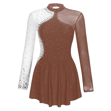 MSemis Women s Gymnastic Leotard Costume Figure Ice Skating Dance Dress Brown XL