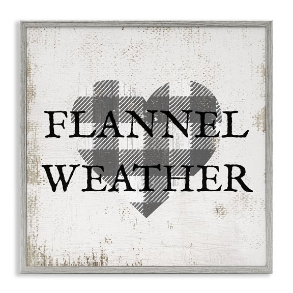 Stupell Industries Rustic Lodge Flannel Weather Phrase Patchwork Plaid Heart Distressed Pattern Gray Framed Giclee Art, 12 x 12, by Lil' Rue