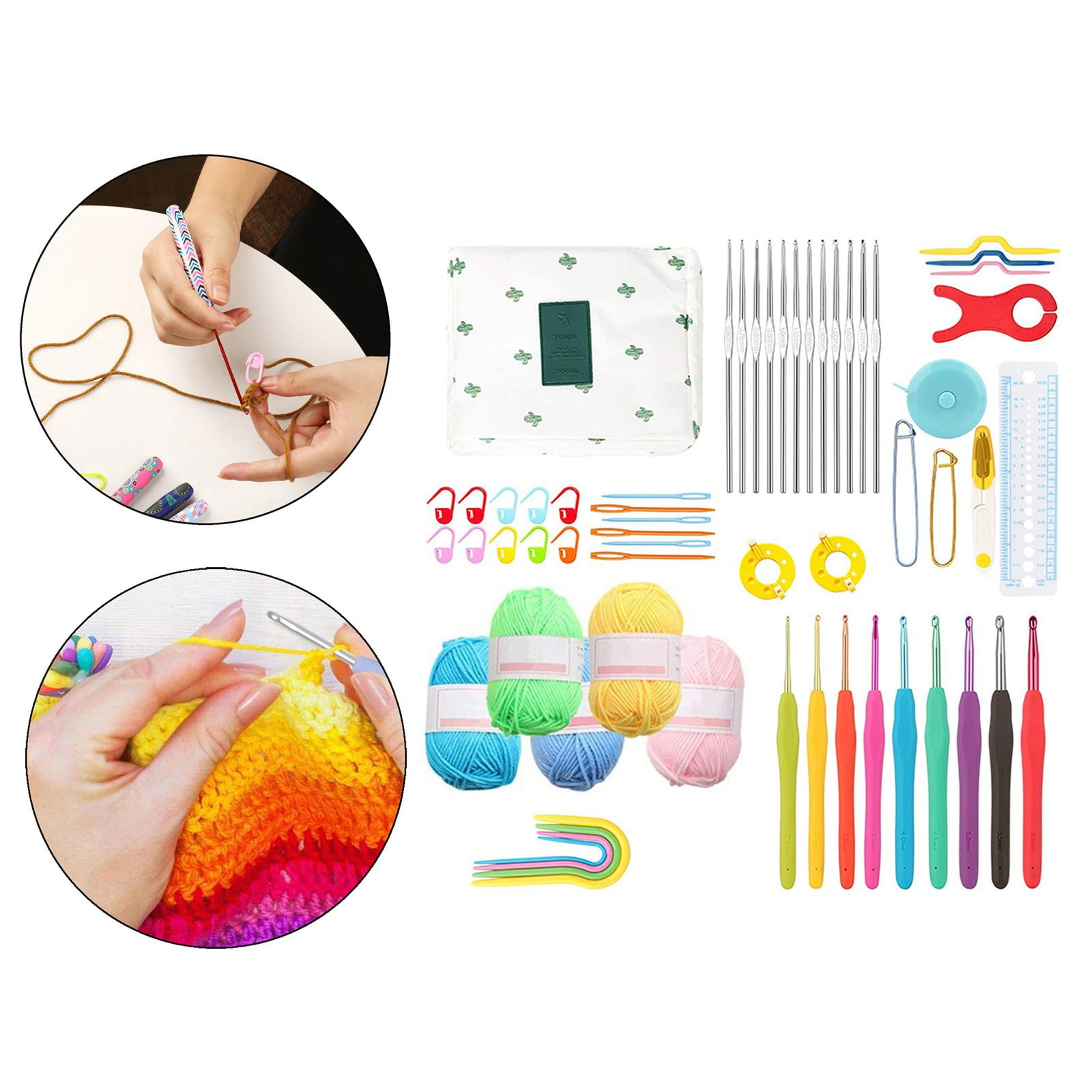 Wxqbjtam Crochet Hooks Knitting Needles Knit Gauge Scissors Stitch Holders for Beginners Blue Flower