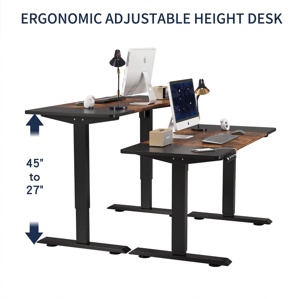 55" x 24" Black & Rustic Brown Electric Standing Desk, Height Adjustable Sit Stand Desk with Type-C Port for Home Office
