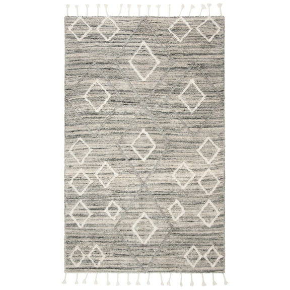 SAFAVIEH Casablanca BOKHARA Geometric Diamonds Wool Shag Area Rug, Grey/Ivory, 5' x 8'