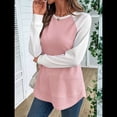 thumbnail image 4 of Tops Casuales de Punto Gofre con Cuello Redondo y Larga con Bloques de Color para Mujer Rosa S, 4 of 10