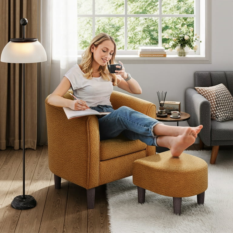 LINSY HOME Accent Chair Set of 2 with Ottoman for Living Room, Orange