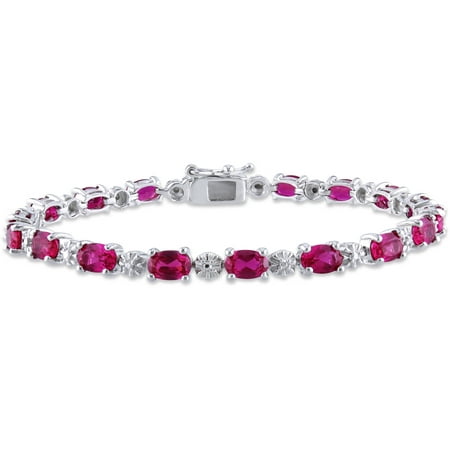 13-1/2 Carat T.G.W. Oval-Cut Created Ruby and Diamond-Accent Sterling Silver Tennis Bracelet, 7.25