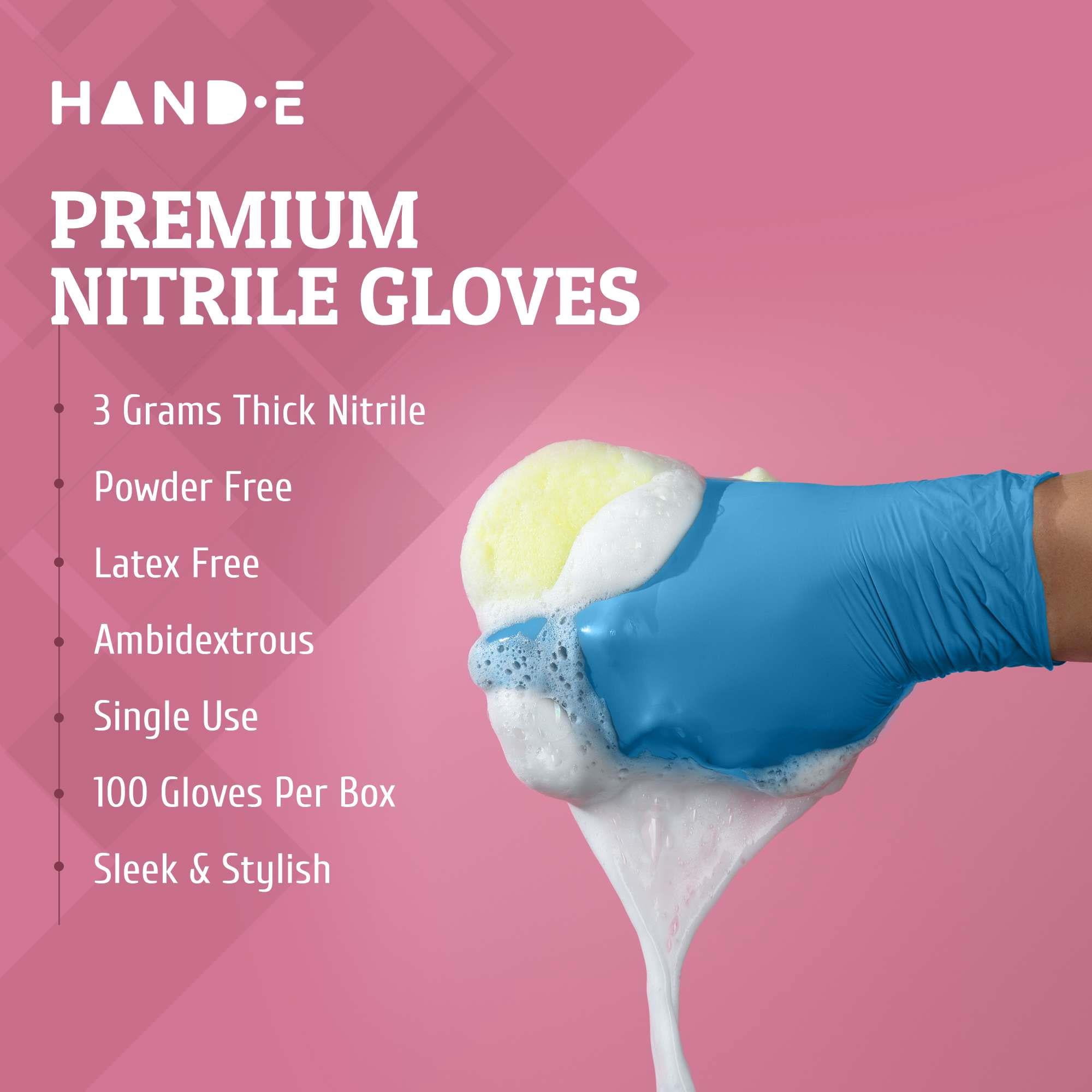 Hand-E Nitrile Gloves (Medium -1000 Count) 10 Boxes, 3 Mil, Blue Disposable Latex and Powder Free Medical and Food Gloves