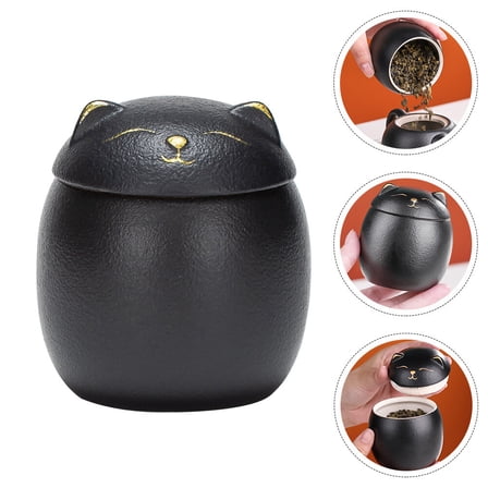 SEWCHICS Ceramic Cat Tea Canister Black Decorative Storage Jar with Airtight Seal for Kitchen and Home Organization