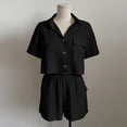thumbnail image 7 of OGLCCG 2 Piece Summer Outfits for Women Cotton Linen Button Down Short Sleeve Shirt Top and Shorts Casual Travel Lounge Sets with Pockets,XL,Black, 7 of 7