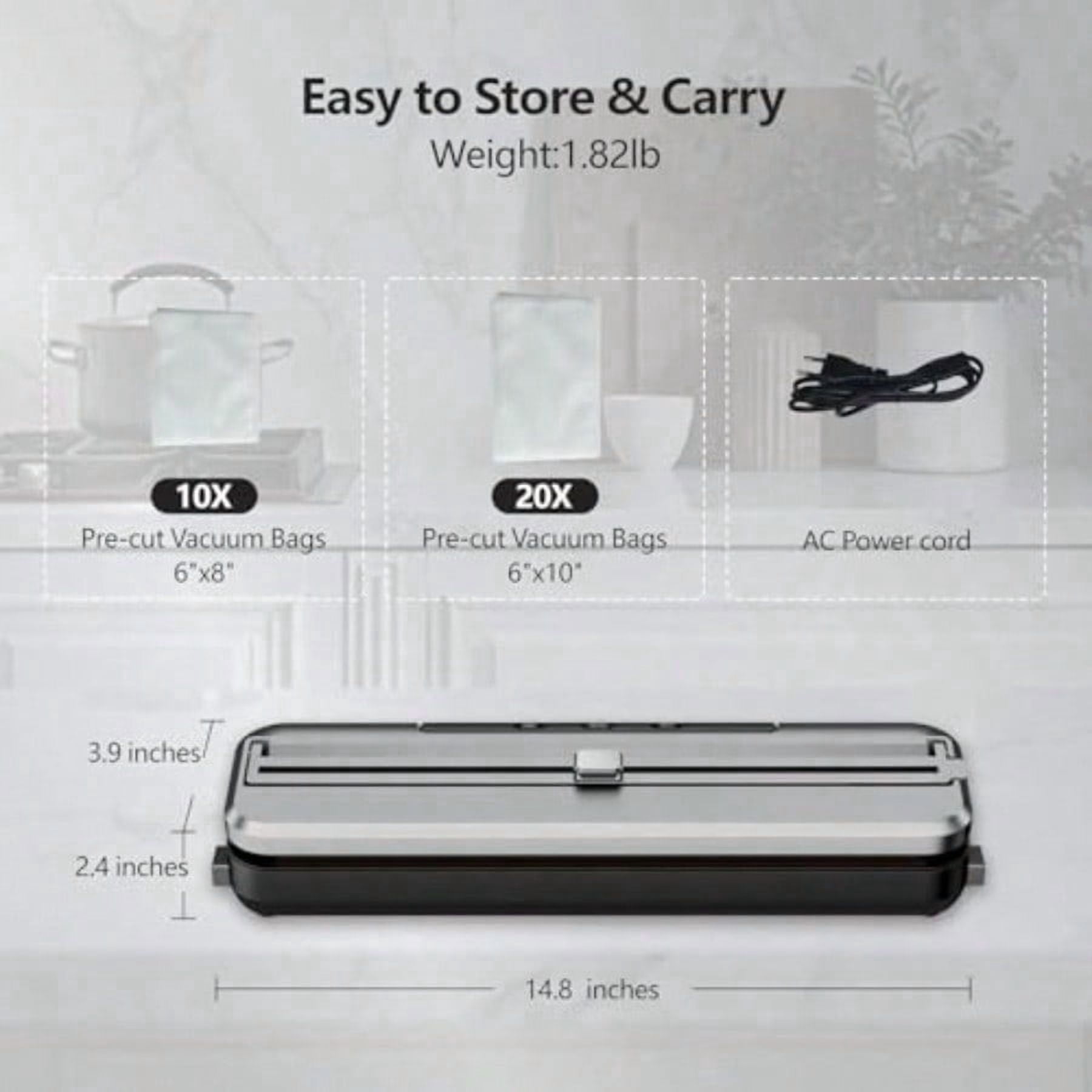 Food Vacuum Sealer Machine 4-in-1 Automatic with Built-in Cutter and 30 Bags 8-15s Fast Airtight Sealing for Meat/Vegetables/Fruits/Snacks