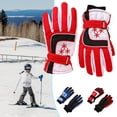 thumbnail image 3 of 1 Pair Skiing Gloves Non-slip Durable Fastener Tape Knitting Thread Cuff Exquisite Embroidery Windproof Keep Warm Contrast Colors Winter Outdoor Kids Snow Gloves for Skiing, 3 of 8