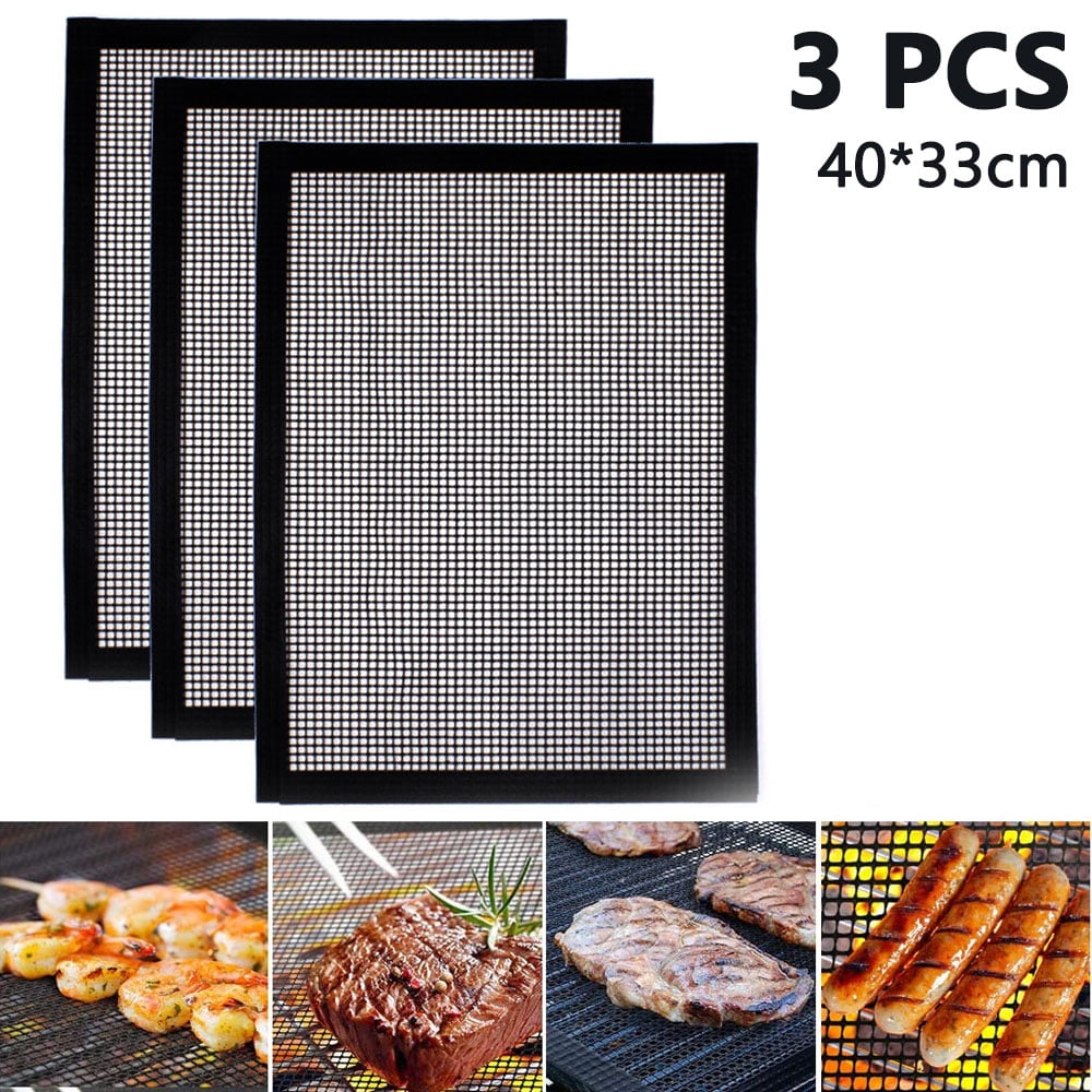 Set of 3 Non-Stick BBQ Grill Mats&Baking Mats LeapYouth Grill Mats for Outdoor Grilling Heavy Duty and Easy to Clean Works on Gas Charcoal Electric BBQ Grill Accessories Reusable,PFOA Free 