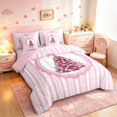 thumbnail image 2 of Manfei Festive Christmas Tree 7-Piece King Bedding,Cute Bow Stripes King Bed in a Bag,Pink White,Pink Reversible, 2 of 6