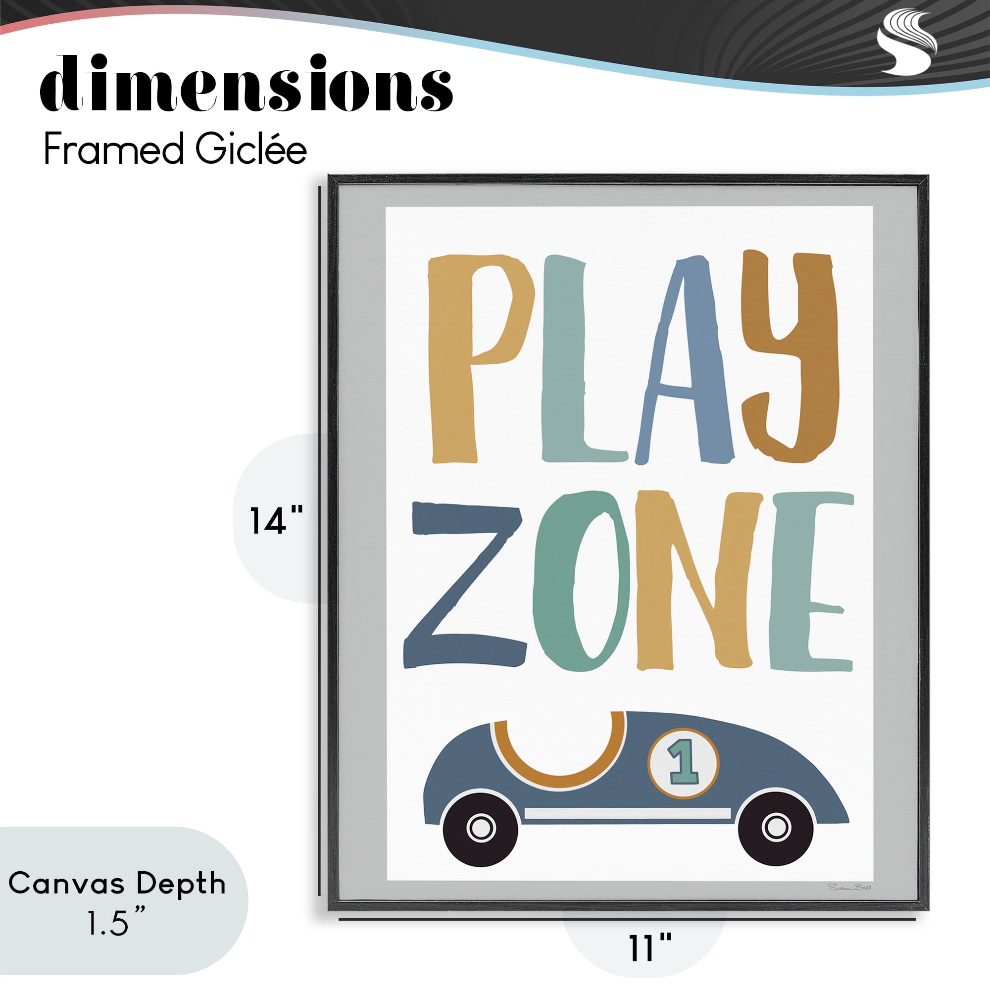 Stupell Industries Play Zone Racecar Black Framed Giclee Art, design by Susan Ball
