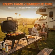 MASTER COOK Portable Gas Grill, 10,000 BTU Outdoor Tabletop BBQ Propane Grill with Foldable Legs for RV, Camping