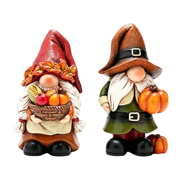 2-Piece Fall Gnome Figurines, Thanksgiving Tabletop Decorations, Versatile Product for Home Tree and Seasonal Display, Soft Stitched Fabric with Weighted Freestanding Bases