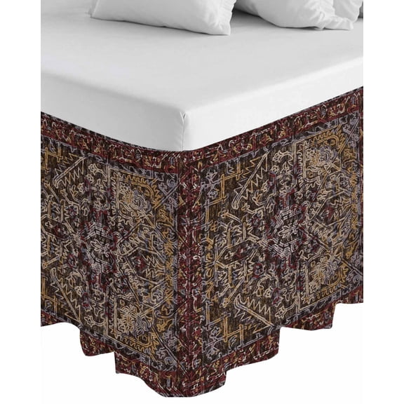 Boho Vintage Wrap Around Bed Skirts for Queen Bed 16" Drop,Bed Skirt with Adjustable Elastic Belt Dust Ruffle Bed Valance for Bedroom Hotel Modern Geometric Abstract Art Aesthetics Bed Frame Cover