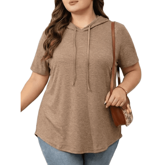 Cuteduck Plus Size Hoodies for Women Short Sleeve V Neck Pullover Drawstring Tops Loose Fit Casual Sweatshirts 1X-5X