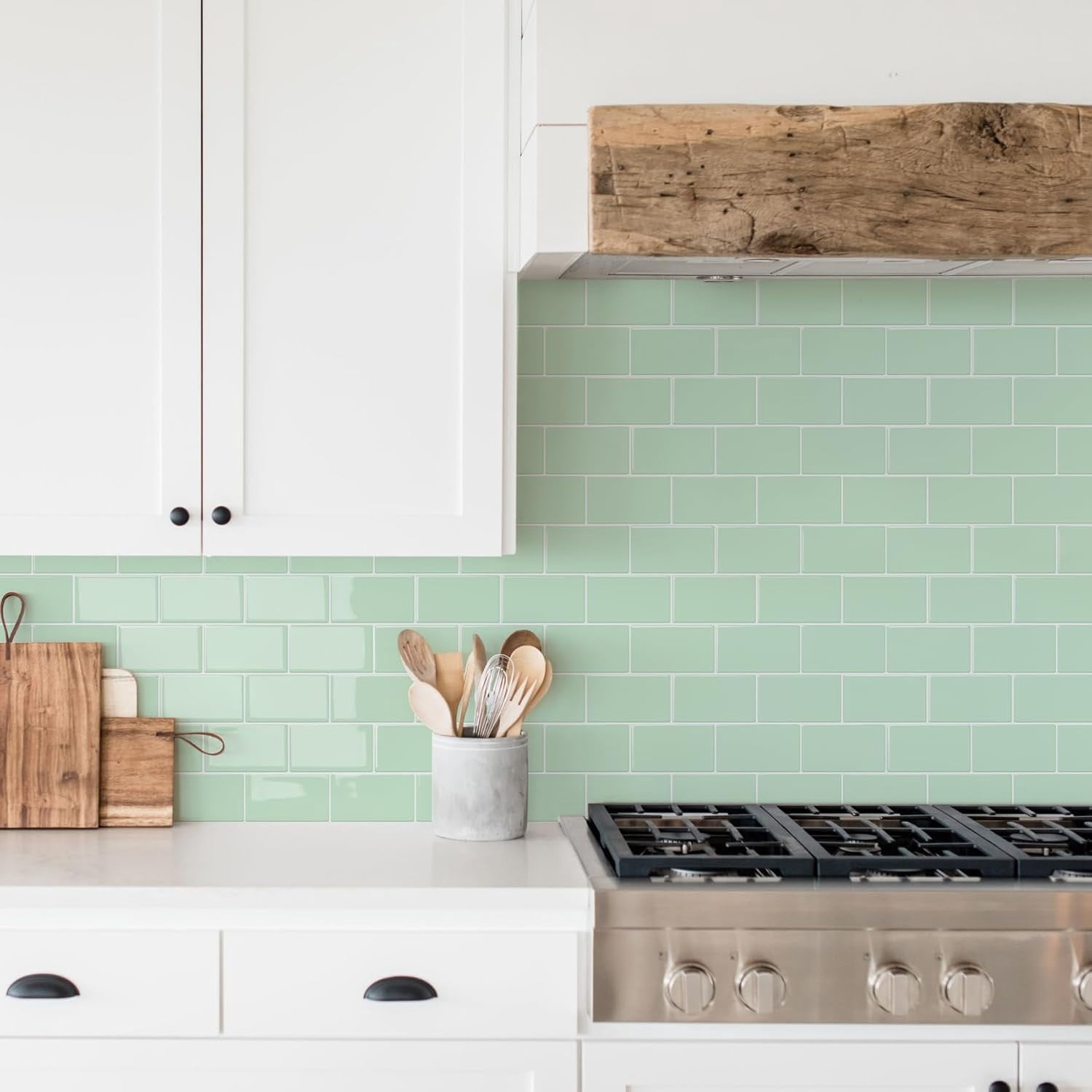 Peel and Stick Backsplash Subway Tiles, 10 Sheets of 12" x 12" - 3D Adhesive Peel and Stick Tile Backsplash for Kitchen, Bathroom, Wall Tile (Thicker Design, Light Green)