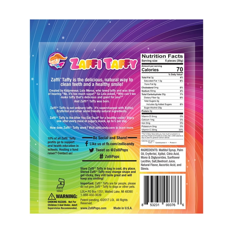 ZOLLIPOPS Zaffi Taffy Zero Sugar Fruit Taffy 3oz Pouch - Walmart.com