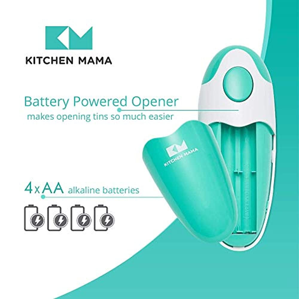 Kitchen Mama Mini Battery-Operated Can Opener: Open Your Cans with A Simple Push of Button - No Sharp Edge, Food-Safe and Mini-Sized (Marble White)