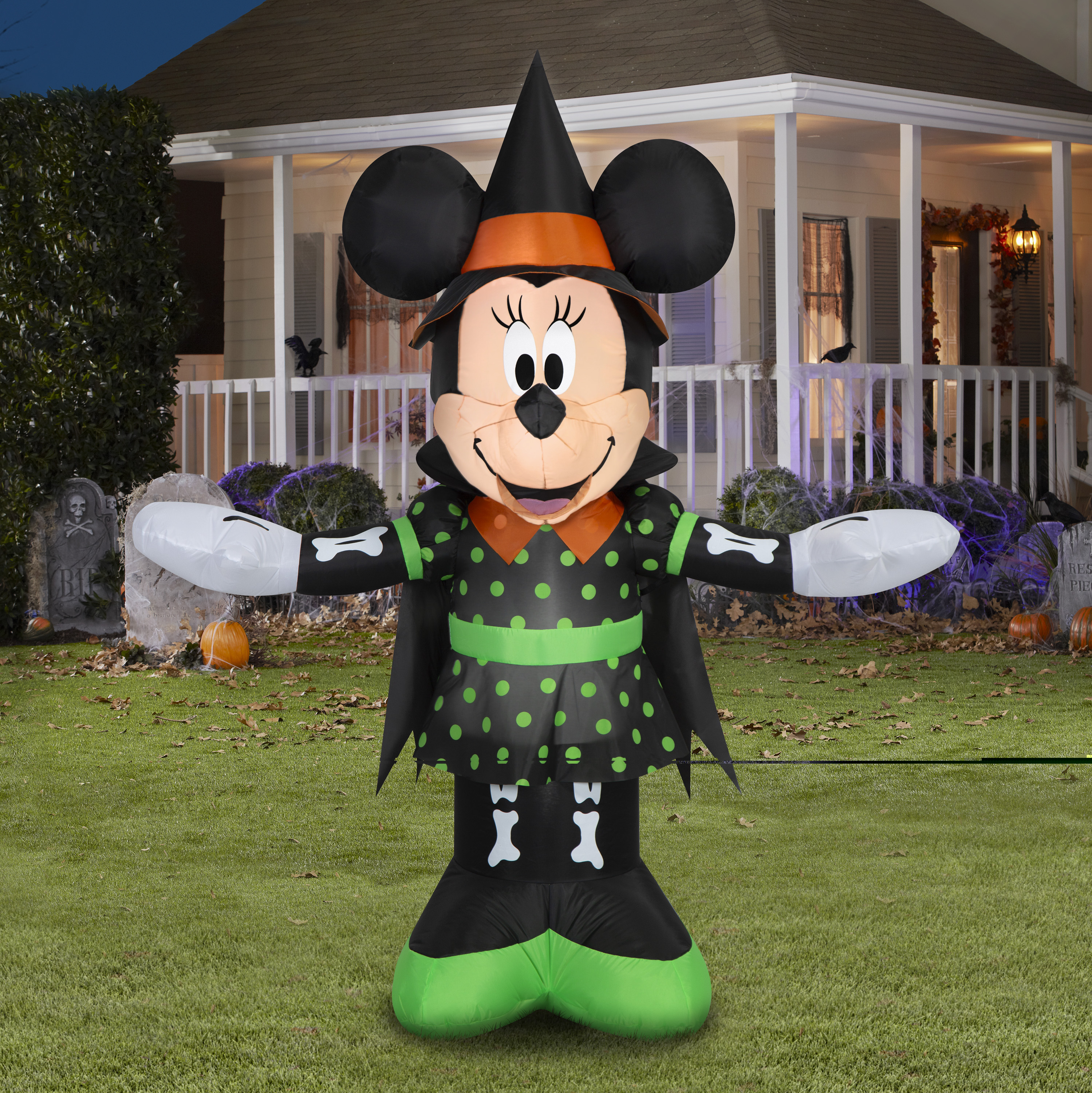 Airblown Halloween Yard Inflatables Light Minnie Mouse in Polkadot Dress Disney, 5 ft