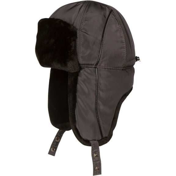 Sakkas Victor Adjustable Aviator Trapper Ushanka Hat Warm Faux Fur and Nylon - Charcoal - XL/XXL